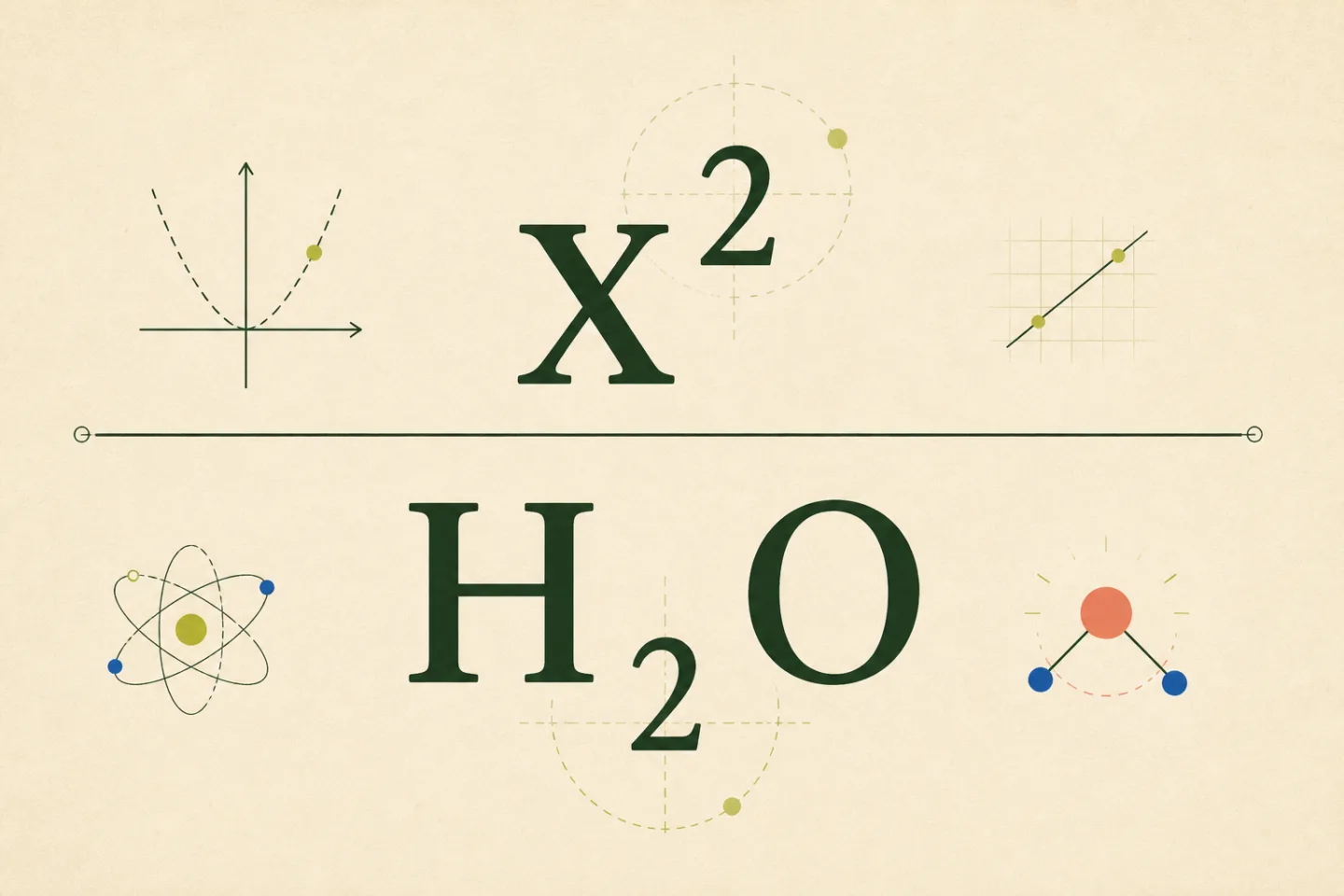 A comparison of x squared above the baseline and the 2 in H2O below the baseline